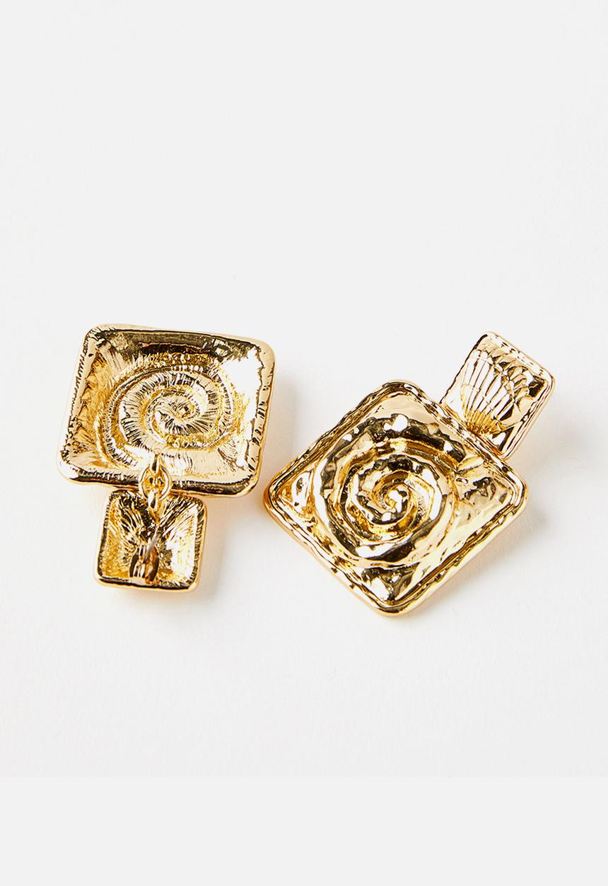 Rubi - Mid charm earring - up square double drop swirl gold