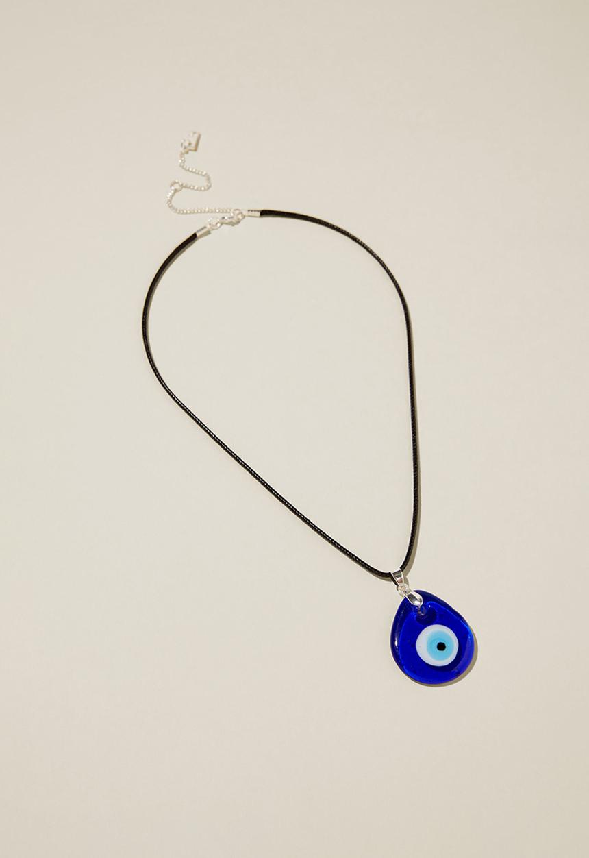 Rubi - Cord pendant necklace - black cord glass evil eye
