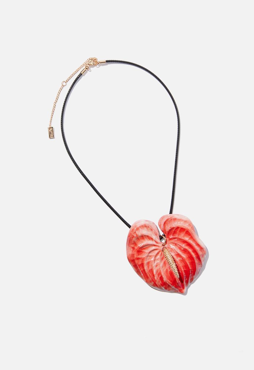 Rubi - Cord pendant necklace - up red anthurium