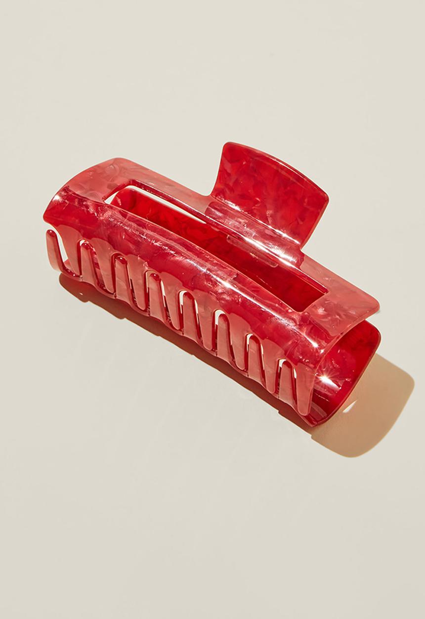 Rubi - Extra large amber hair claw - red marble
