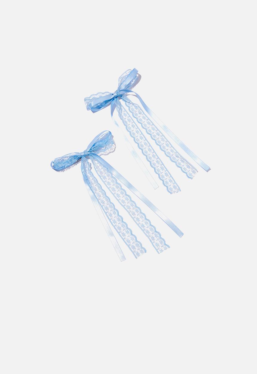 Rubi - 2pk harper hair bows - blue solid/lace