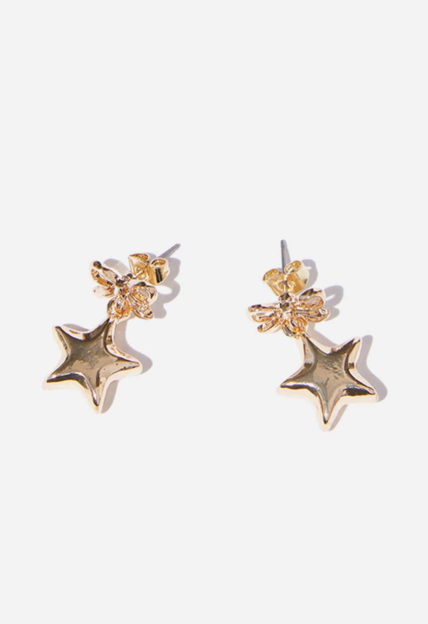 Rubi - Small charm earring - up gold bow stars