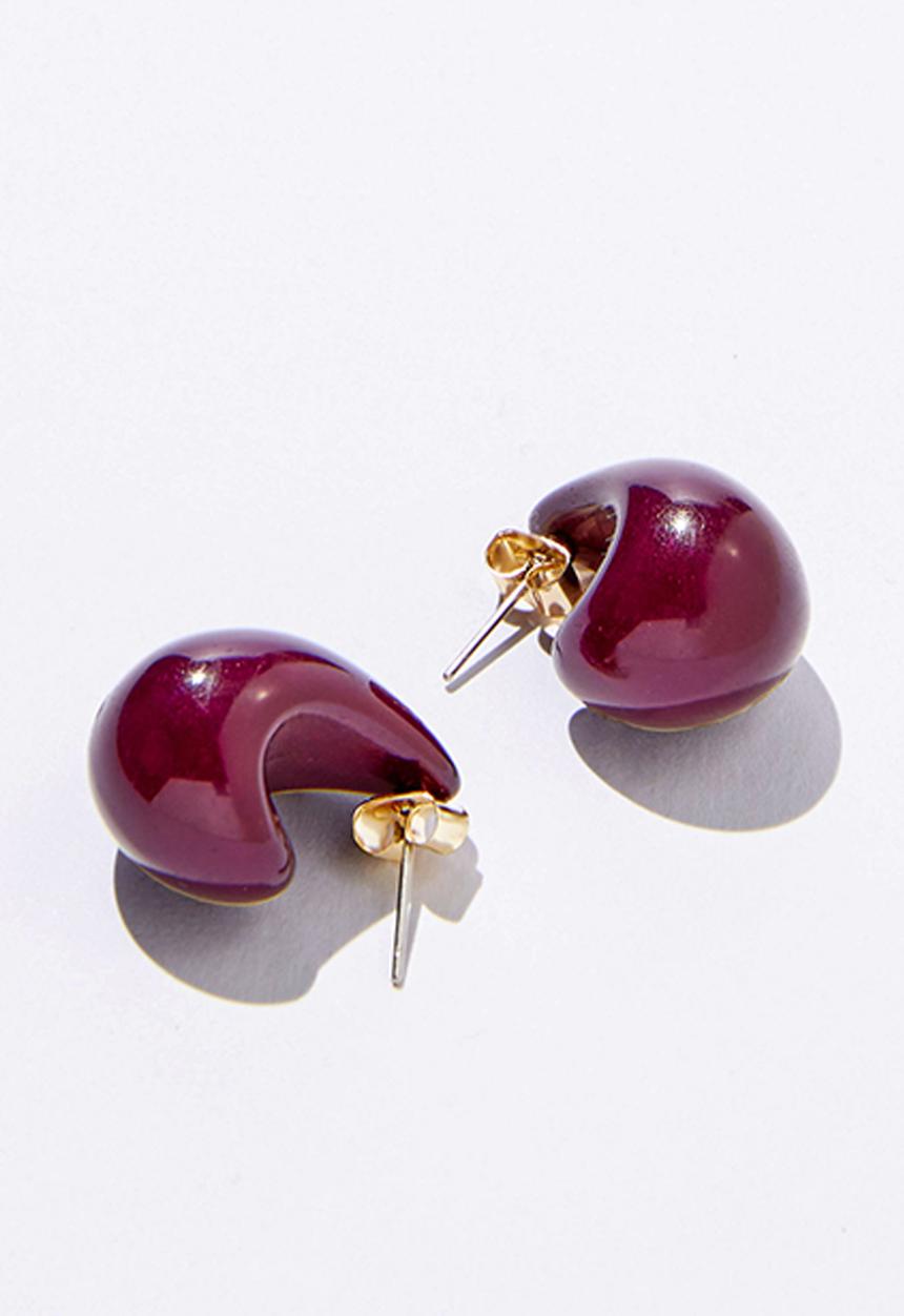 Rubi - Small charm earring - up deep berry teardrop
