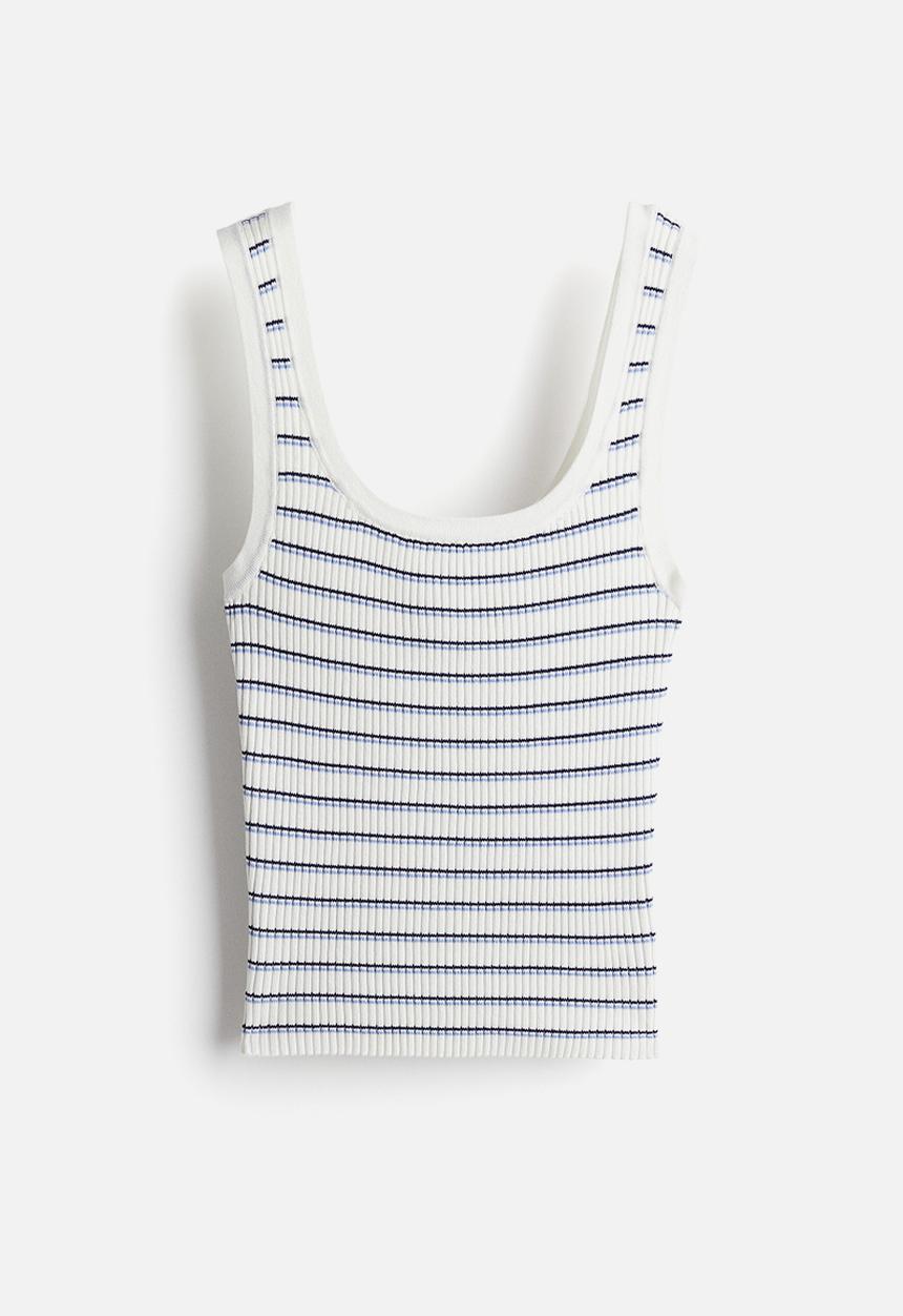 H&M - Rib-knit vest top - cream striped