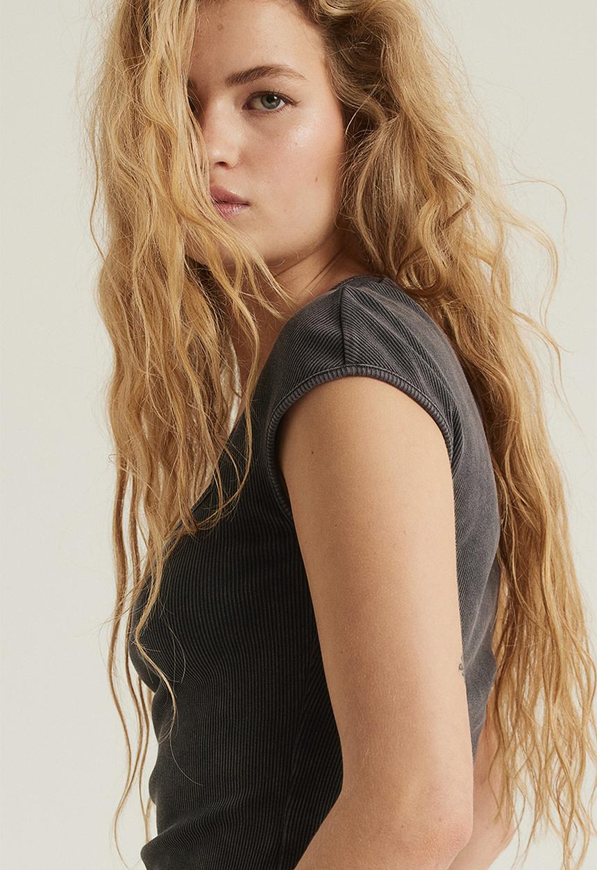 H&M - Cap-sleeved top - dark grey washed