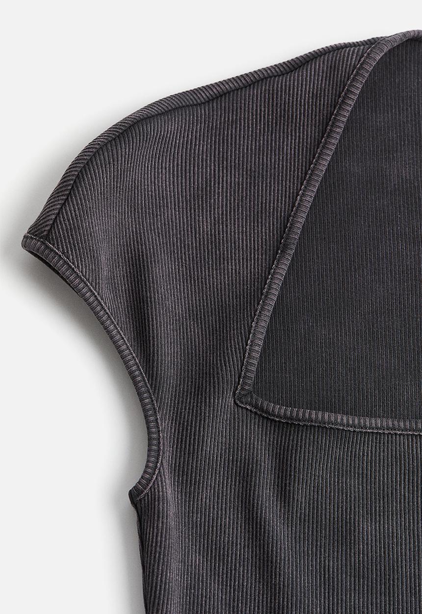 H&M - Cap-sleeved top - dark grey washed