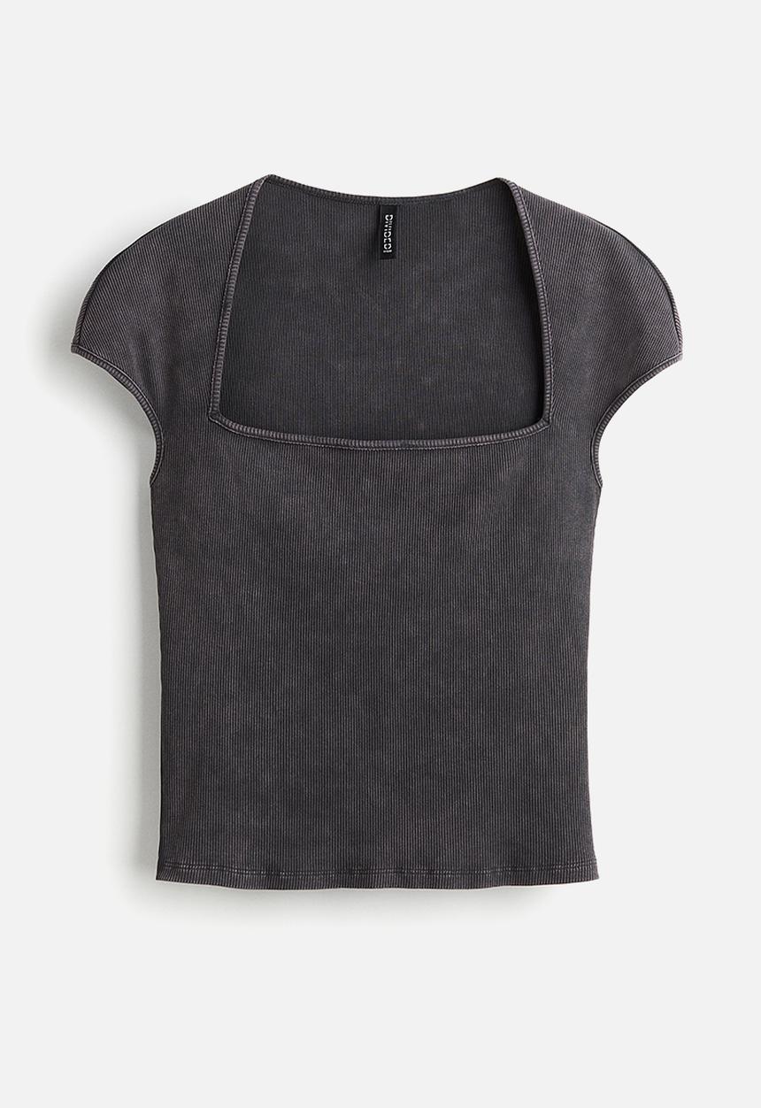 H&M - Cap-sleeved top - dark grey washed