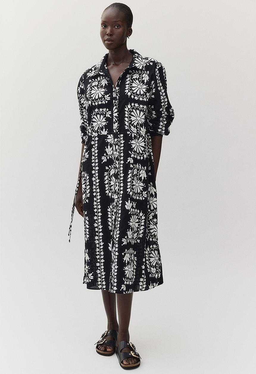 H&M - Linen-blend shirt dress - black patterned