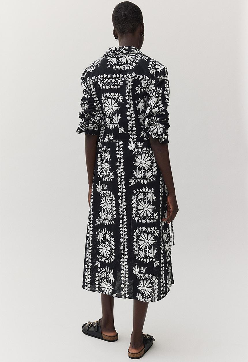 H&M - Linen-blend shirt dress - black patterned