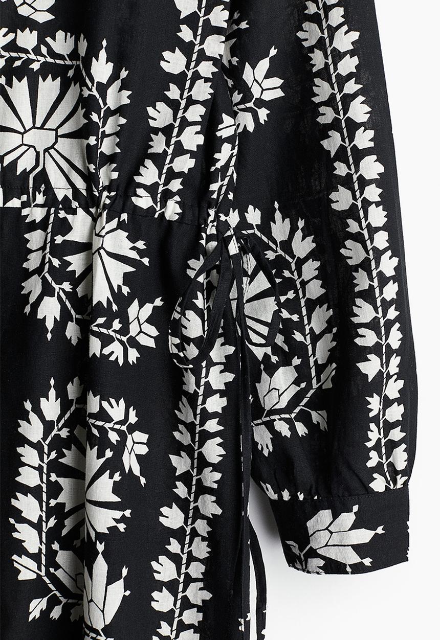H&M - Linen-blend shirt dress - black patterned