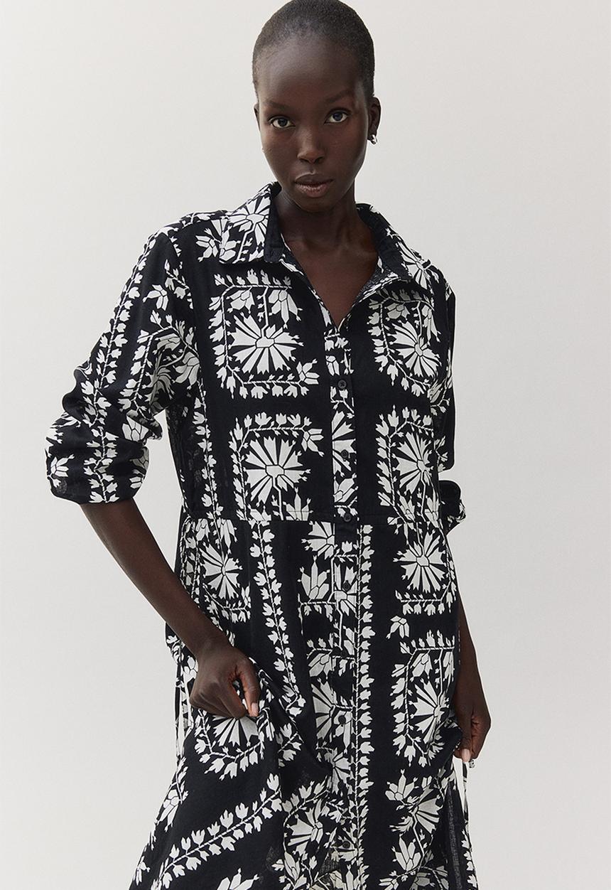 H&M - Linen-blend shirt dress - black patterned
