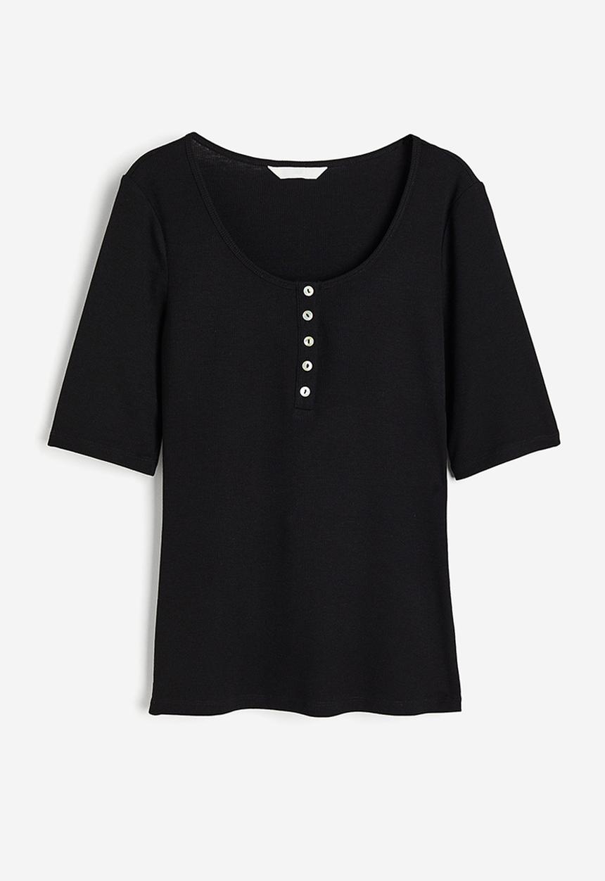 H&M - Ribbed henley top - black