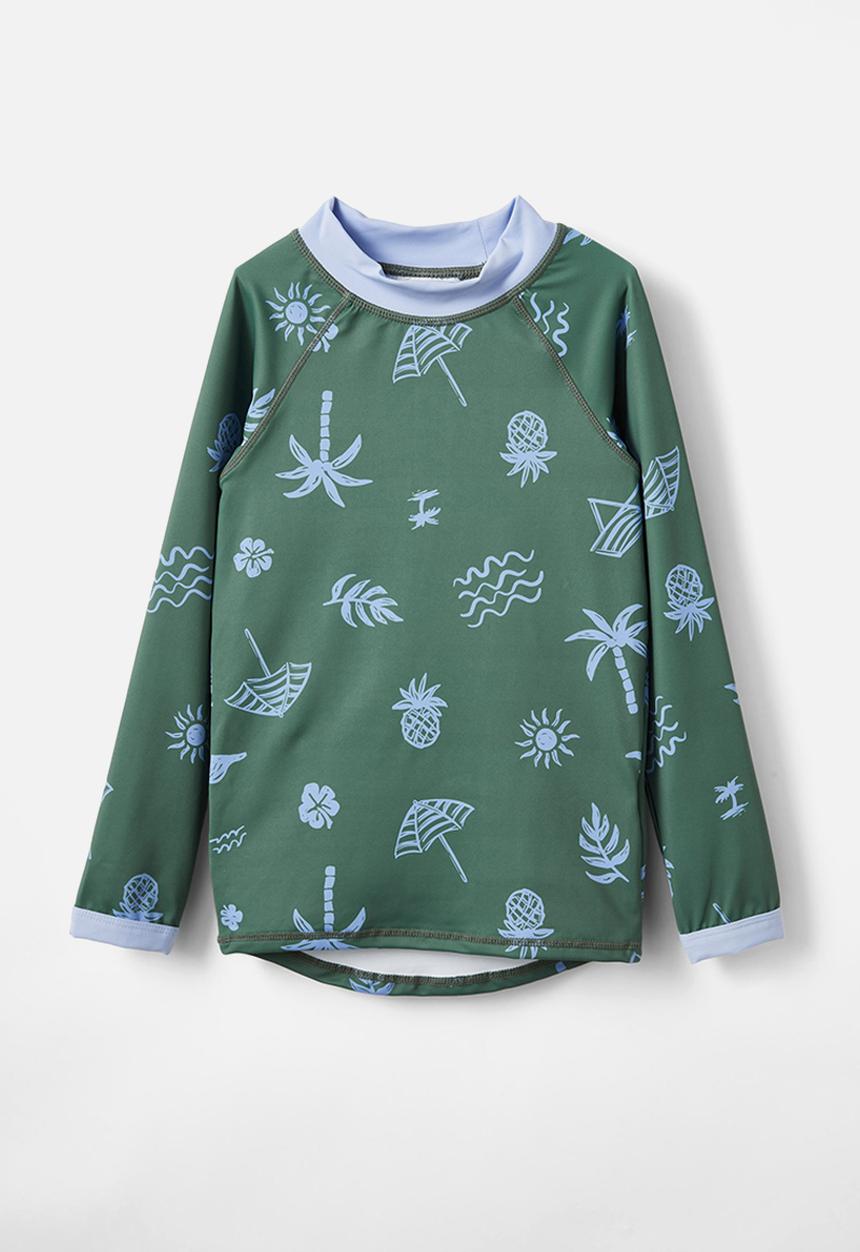 Cotton On - Flynn long sleeve raglan rash vest - swag green/beach