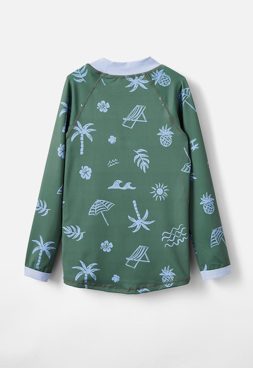 Cotton On - Flynn long sleeve raglan rash vest - swag green/beach