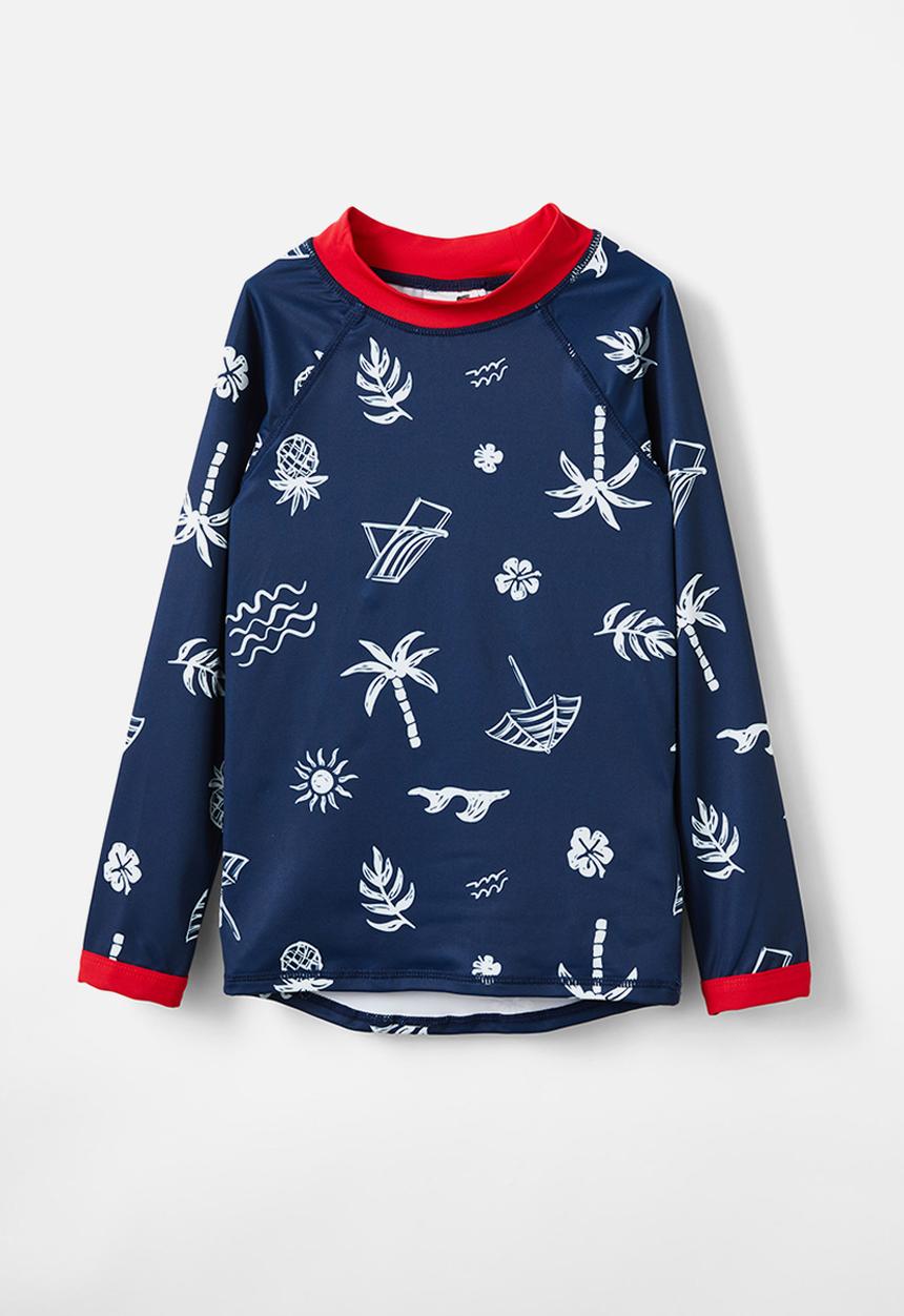Cotton On - Flynn long sleeve raglan rash vest - in the navy/beach