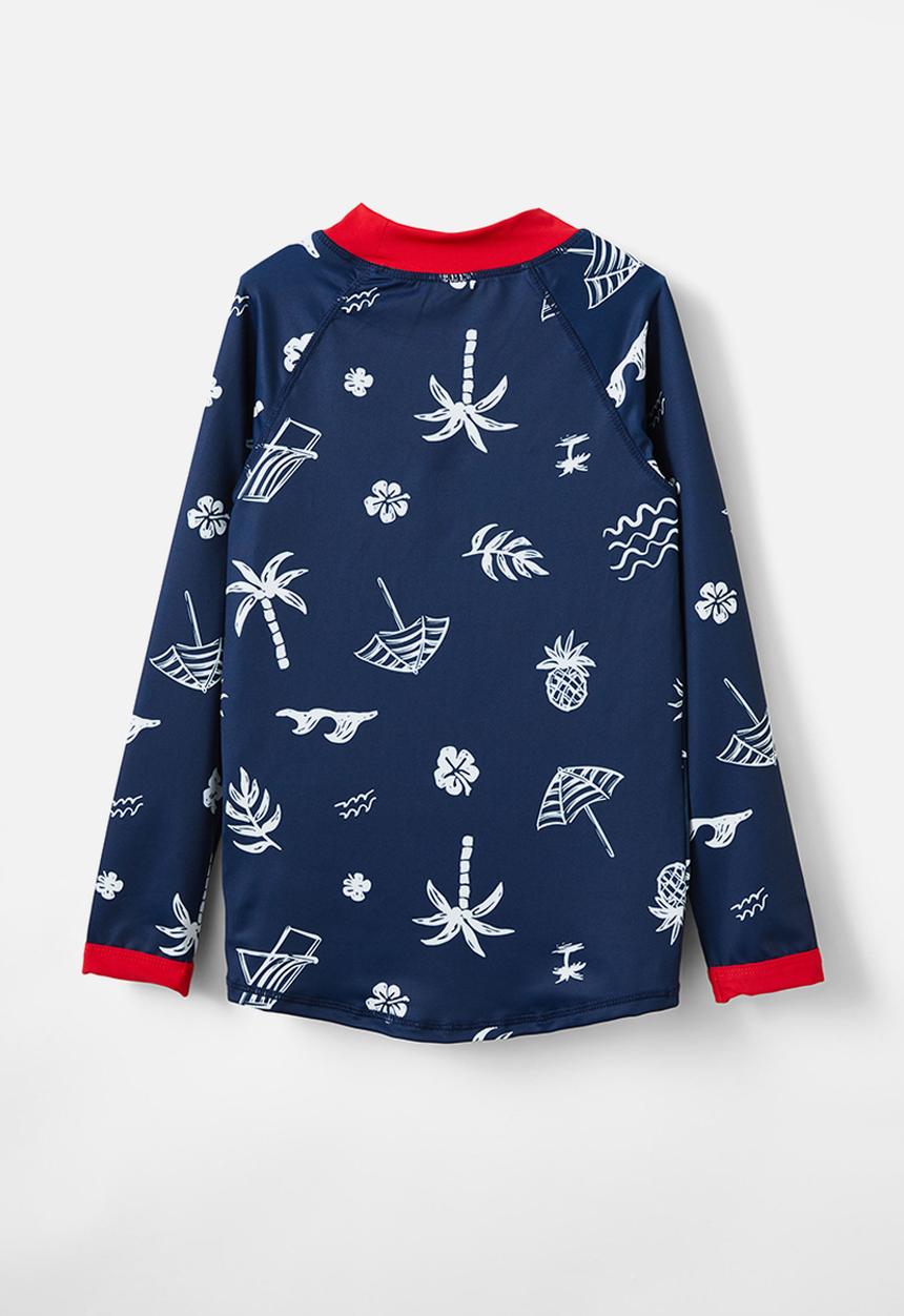 Cotton On - Flynn long sleeve raglan rash vest - in the navy/beach