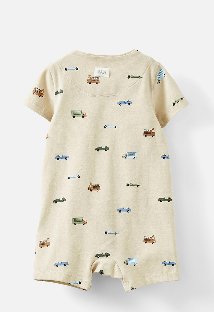 Cotton On - The short sleeve zip romper - rainy day/gridlock cars