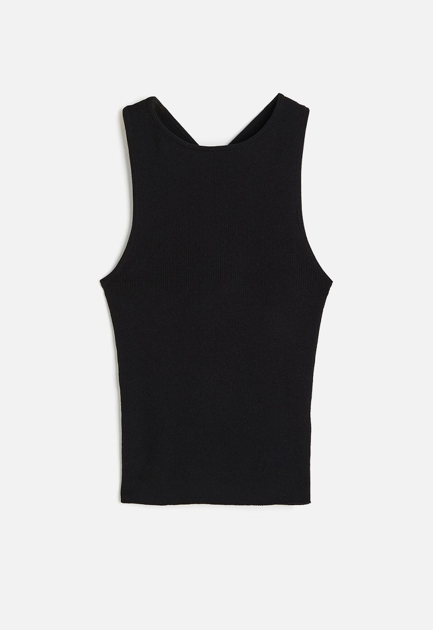 H&M - Rib-knit cross-back vest top - black
