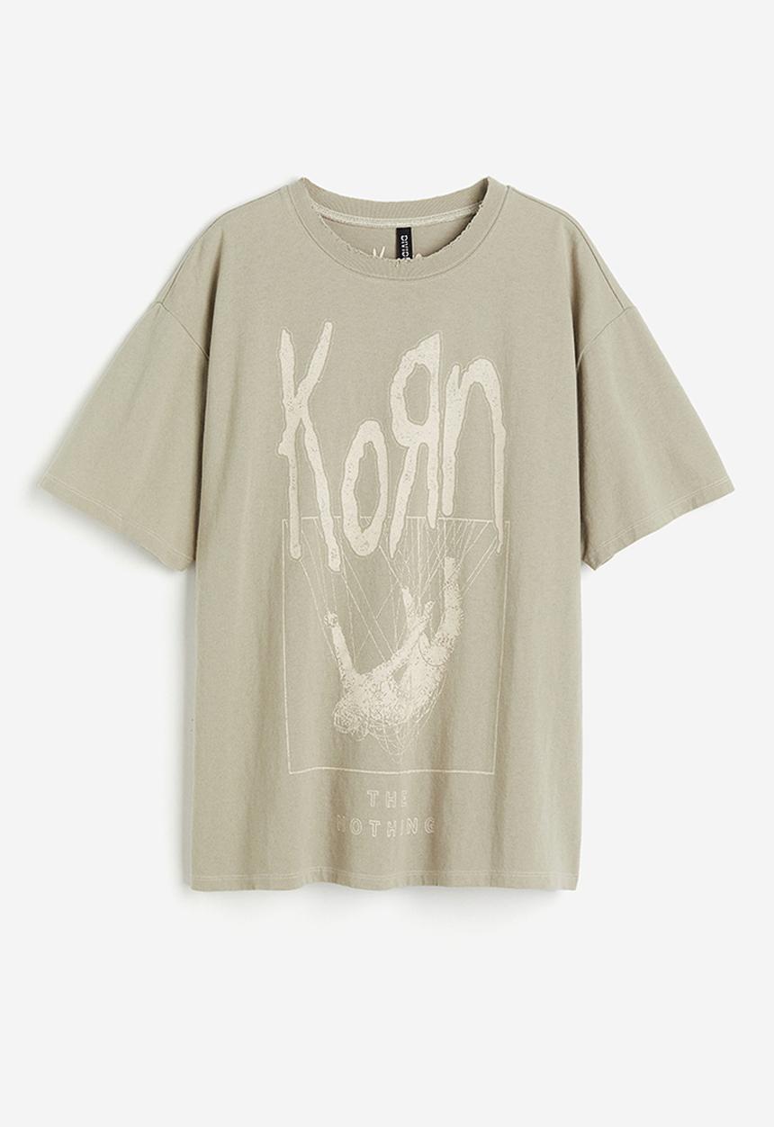 H&M - Oversized printed t-shirt - light khaki green/korn