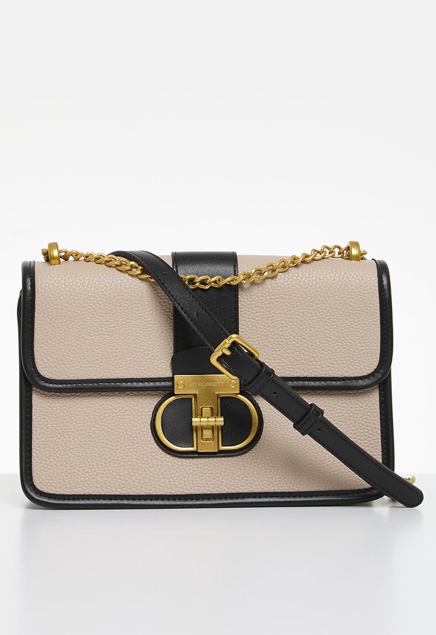 Jo Borkett - Monogram flapover sling - black & neutral