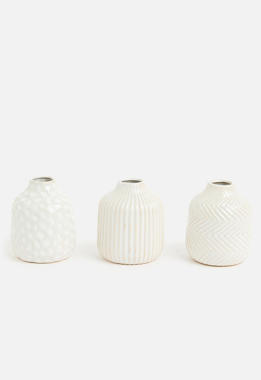 H&S - Textured bud vase set of 3 - creme