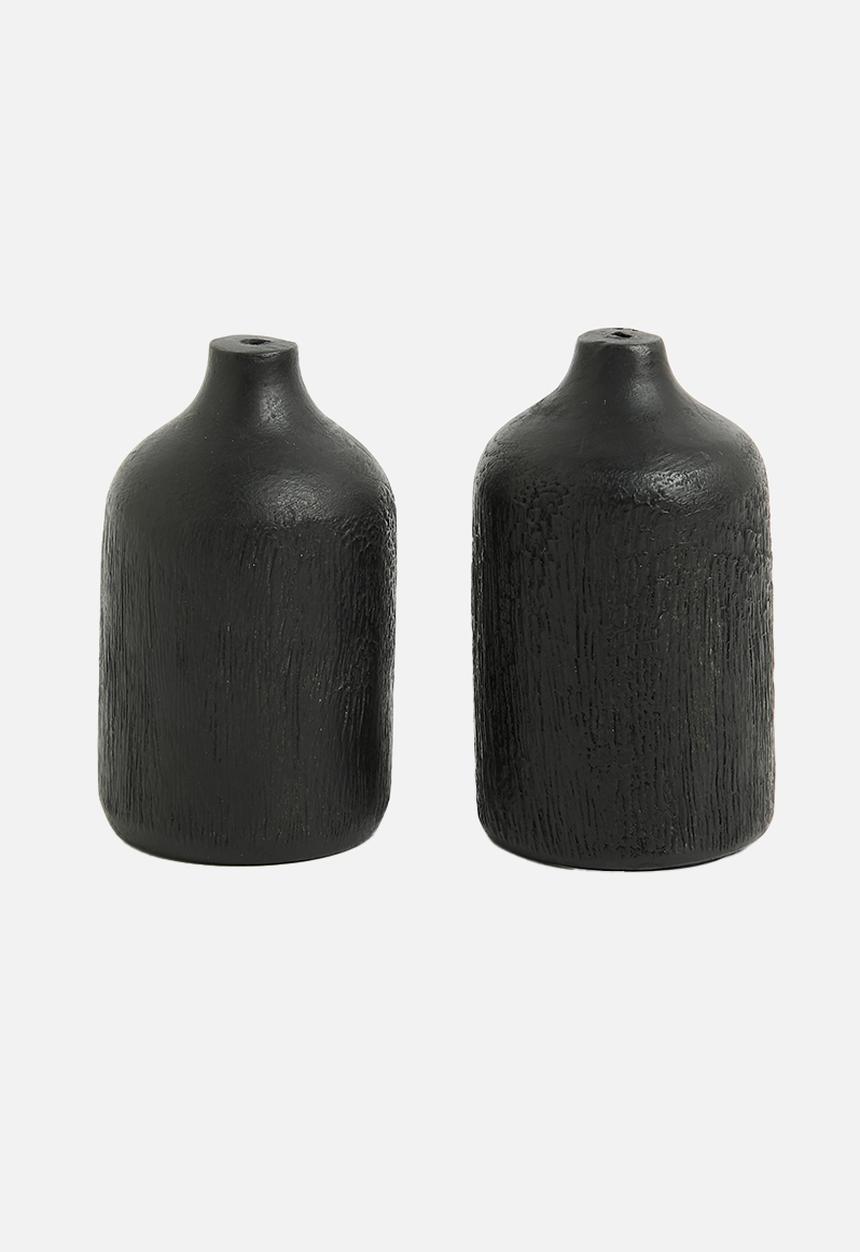 H&S - Wooden Vase Black Set of 2