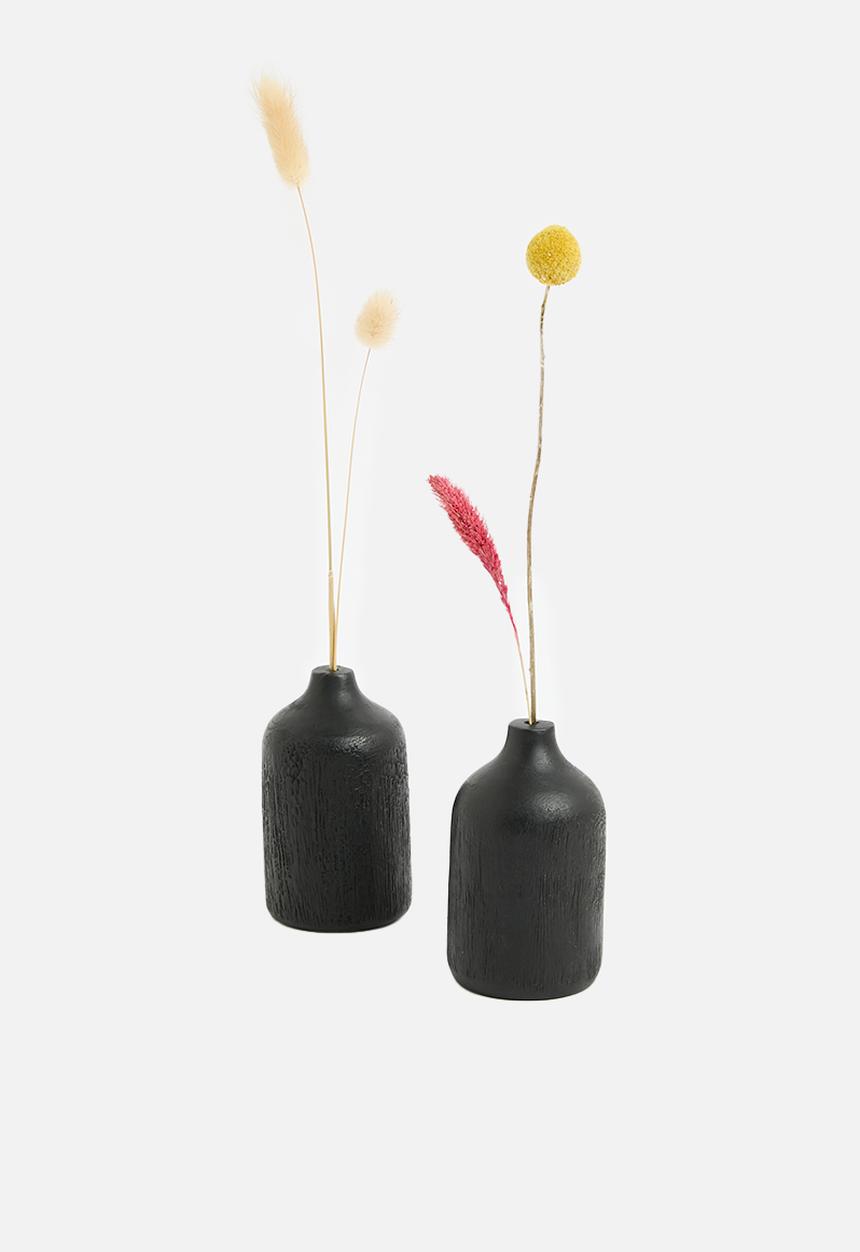 H&S - Wooden Vase Black Set of 2