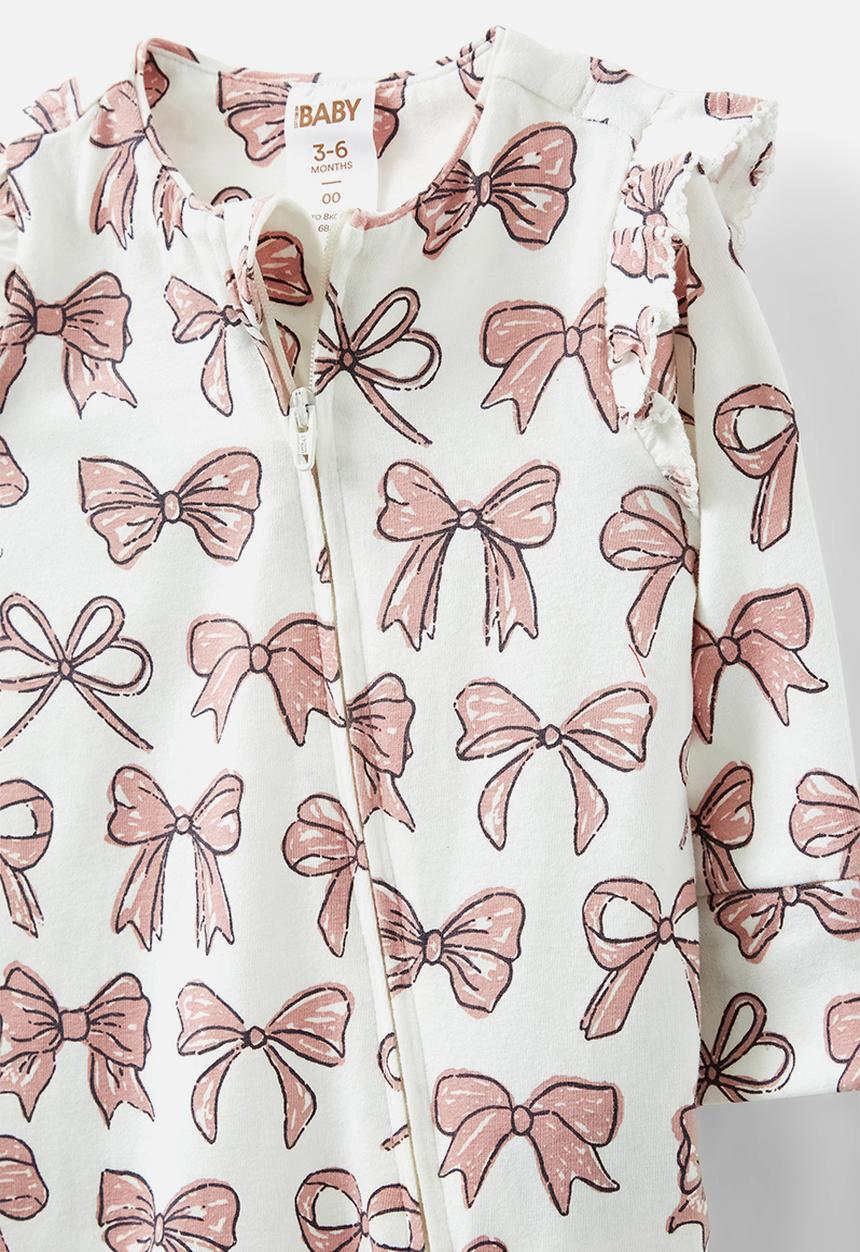 Cotton On - The billie long sleeve zip romper - vanilla/sketchy bows