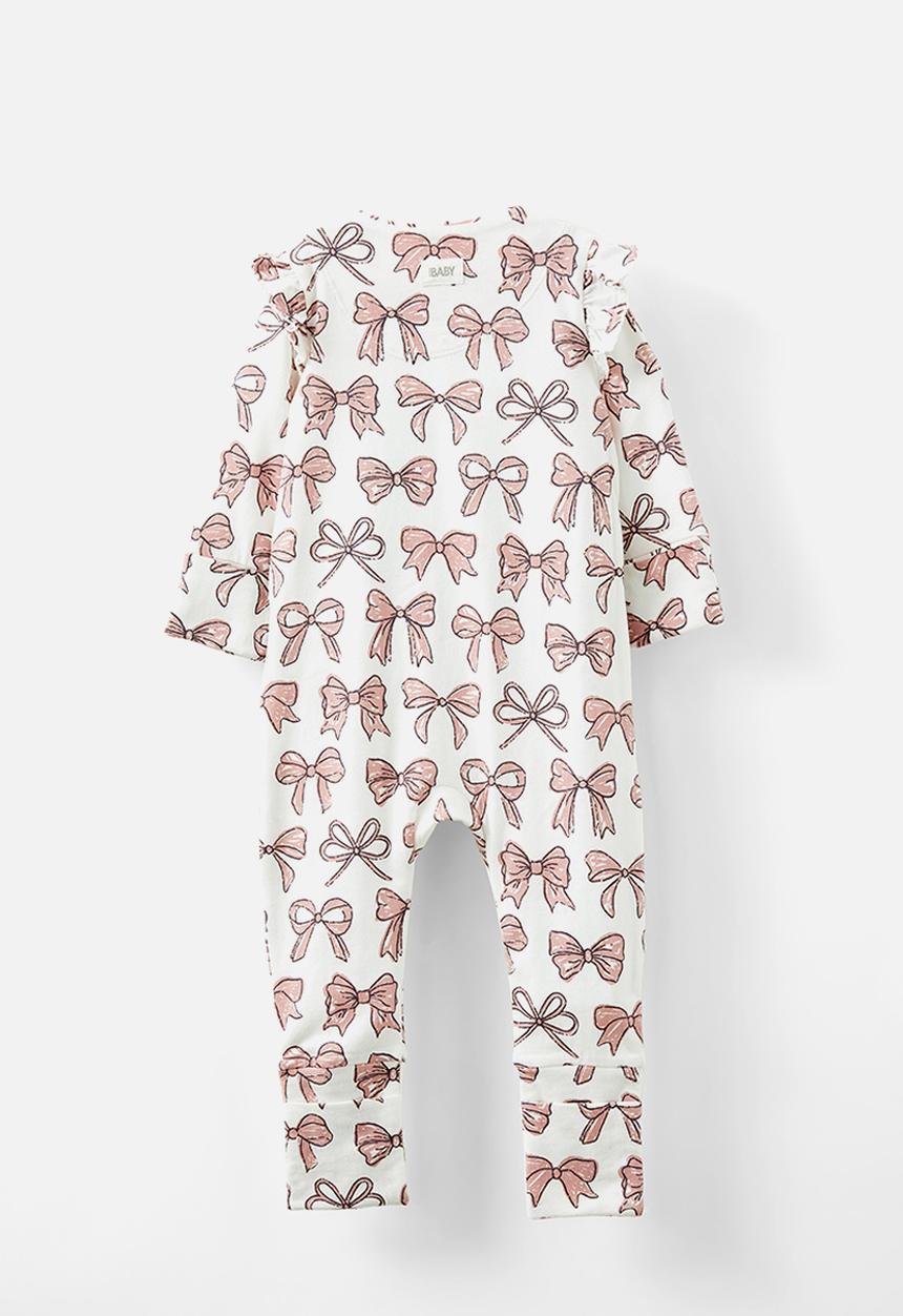 Cotton On - The billie long sleeve zip romper - vanilla/sketchy bows