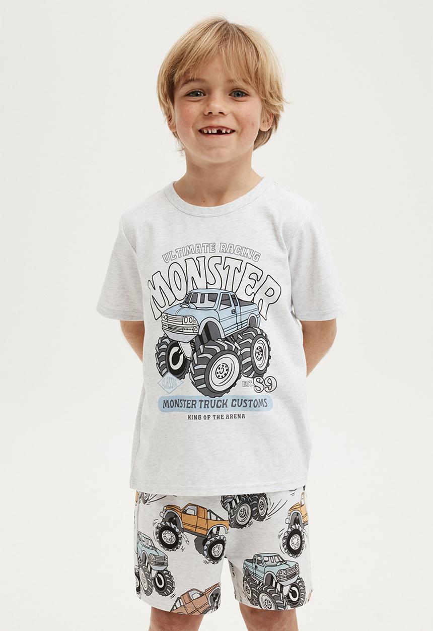 Cotton On - Jordan short sleeve pyjama set - snow marle/crazy trucks