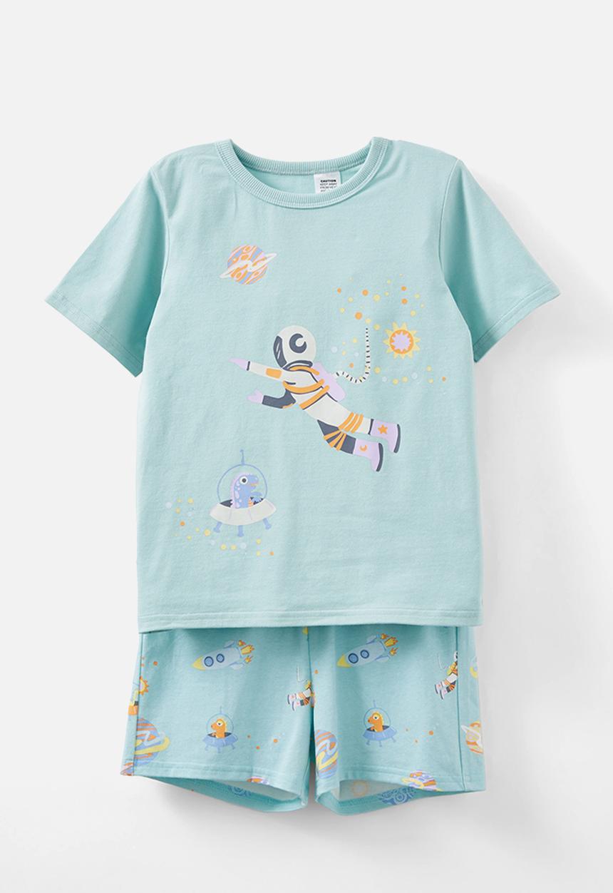 Cotton On - Jordan short sleeve pyjama set - barber blue/dino space glow