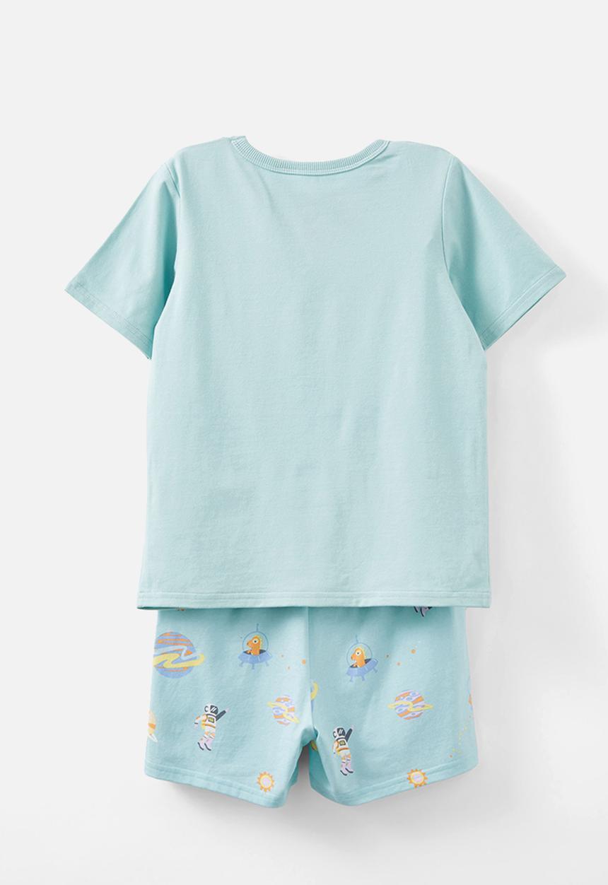 Cotton On - Jordan short sleeve pyjama set - barber blue/dino space glow