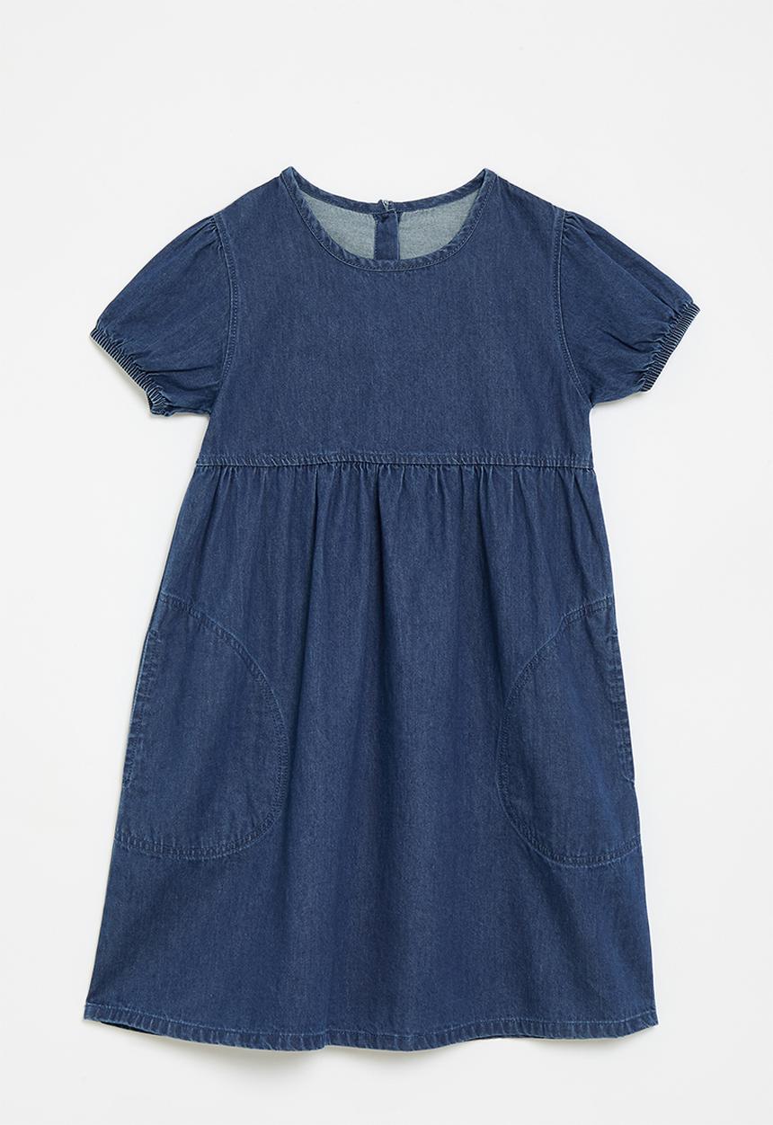 Pop Candy - Puff sleeve denim dress-blue