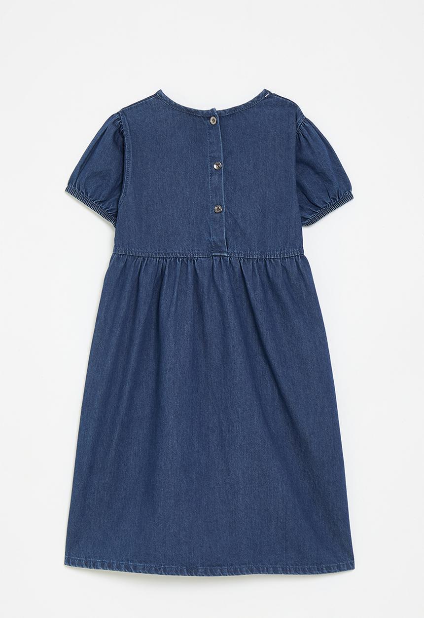Pop Candy - Puff sleeve denim dress-blue