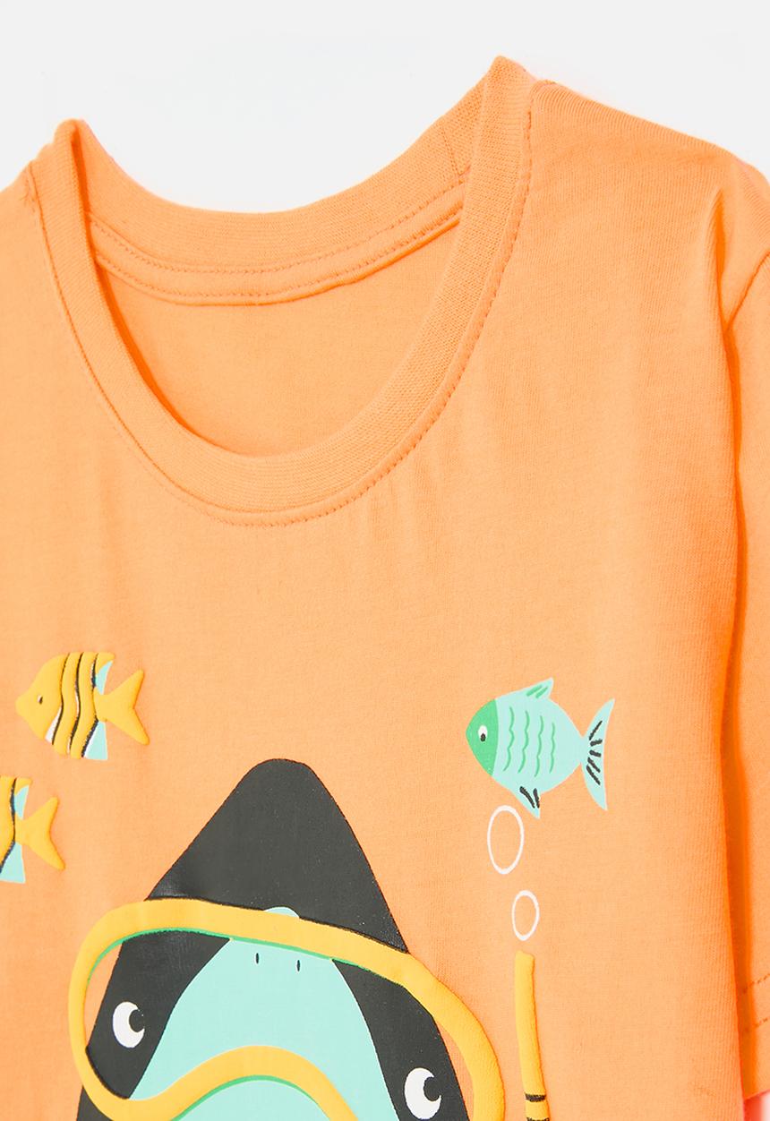 Pop Candy - Shark print crew neck tee - orange