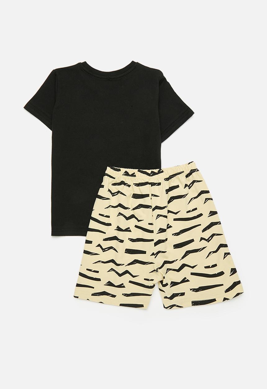 Pop Candy - Tiger print tee & short set - black & yellow