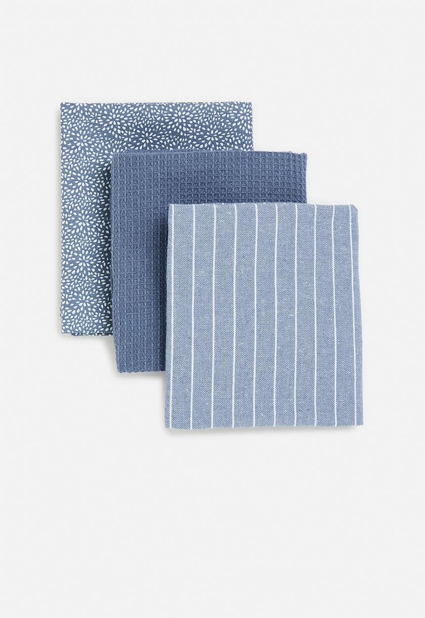 Excellent Houseware - Kitchen towels set of 3 - Blue
