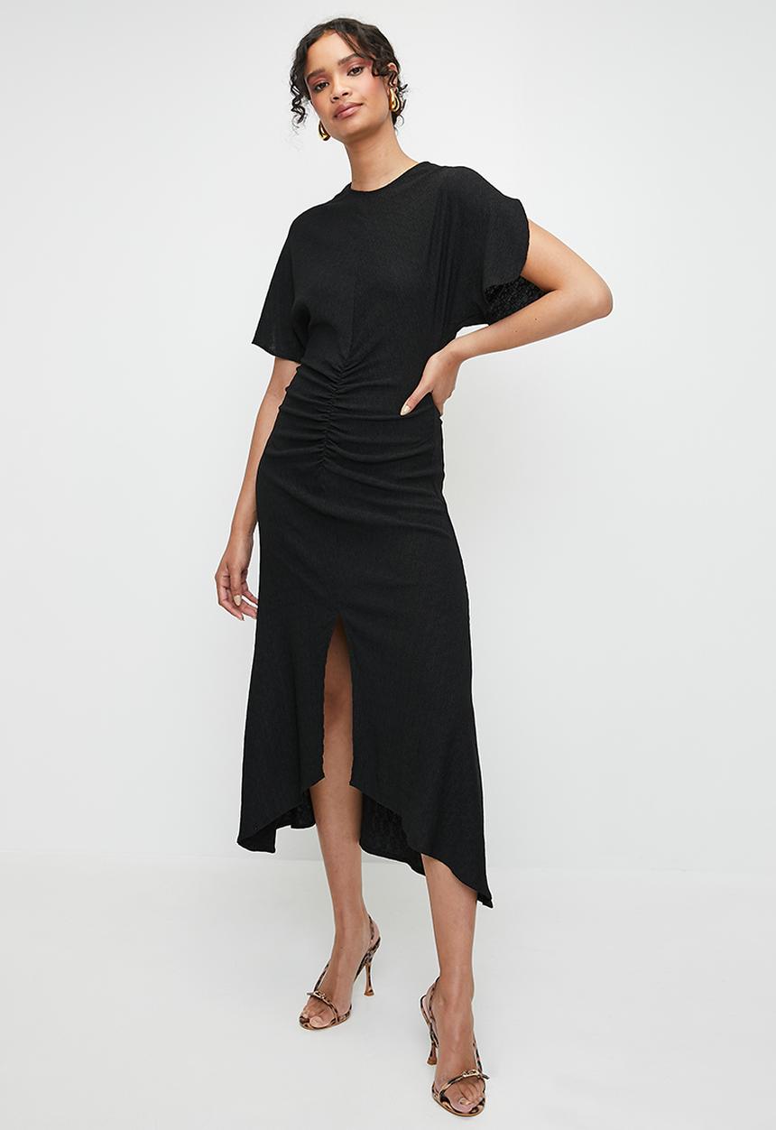 MILLA - Gauged front dolman sleeve midi dress - black