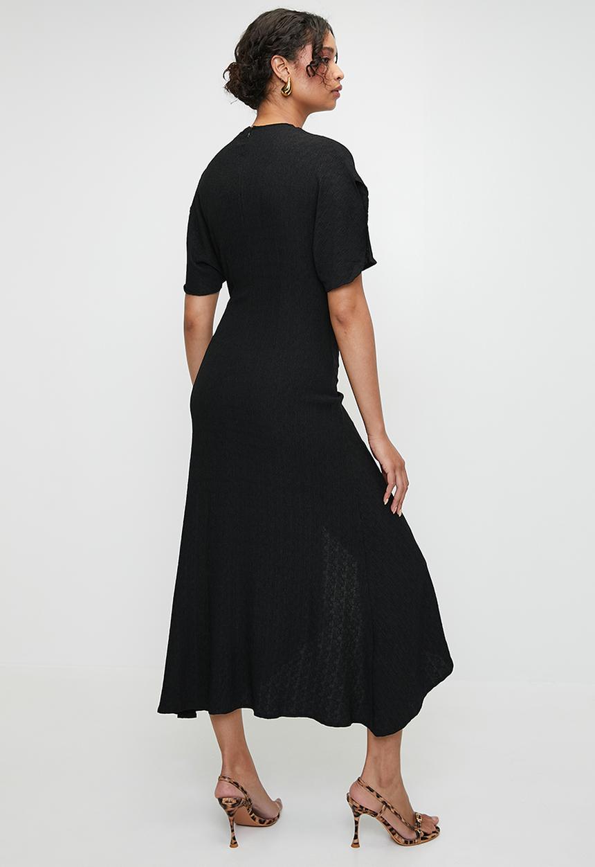 MILLA - Gauged front dolman sleeve midi dress - black