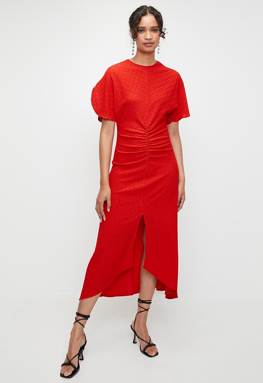 knee length dresses for ladies Green Basic Dolman Sleeve Midi Dress