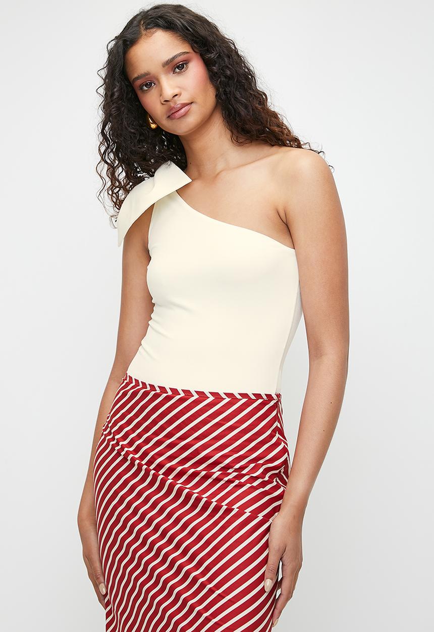 MILLA - Asym tie bow fashion bodysuit - milk 