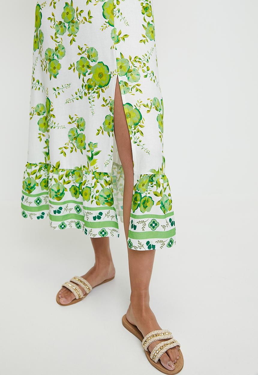 MILLA - printed linen look empire midi dress - green floral print