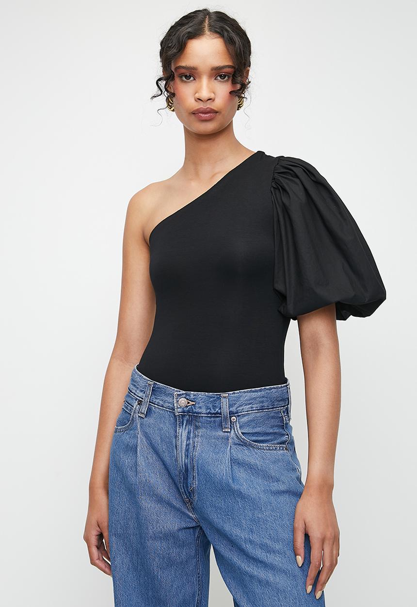MILLA - Combo puff sleeve bodysuit - black
