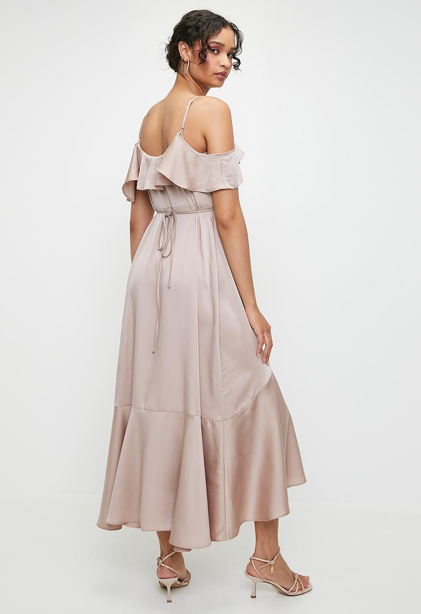 MILLA - Cold shoulder flutter wrap dress - bark