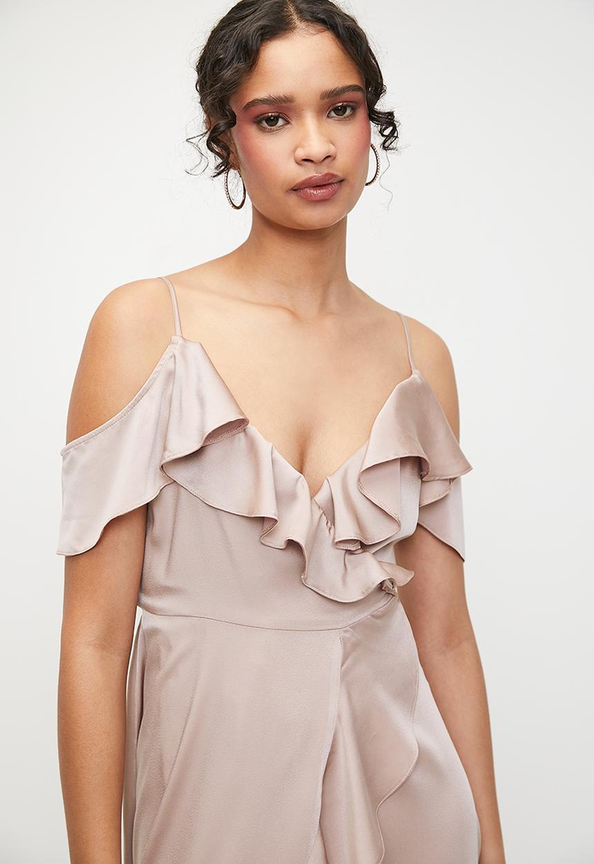 MILLA - Cold shoulder flutter wrap dress - bark