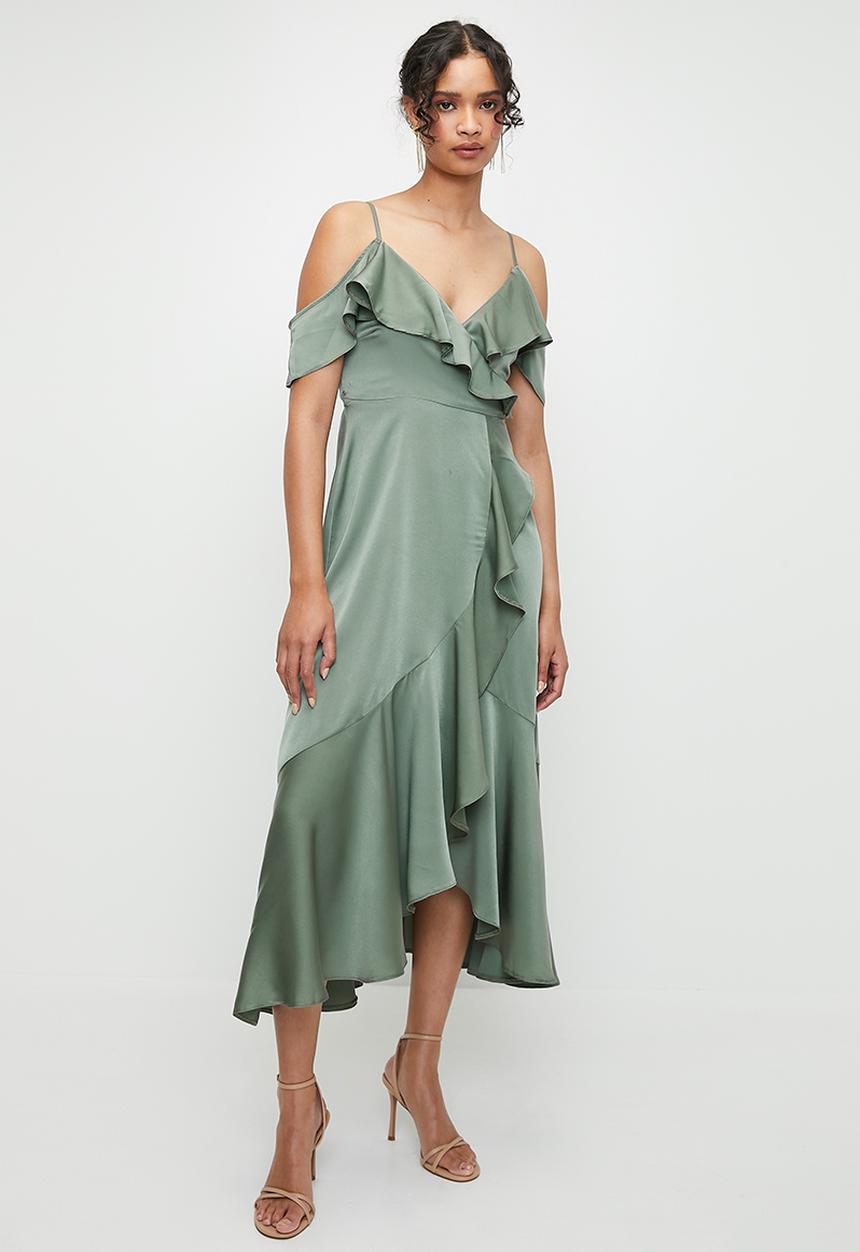 MILLA - Cold shoulder flutter wrap dress - laurel wreath