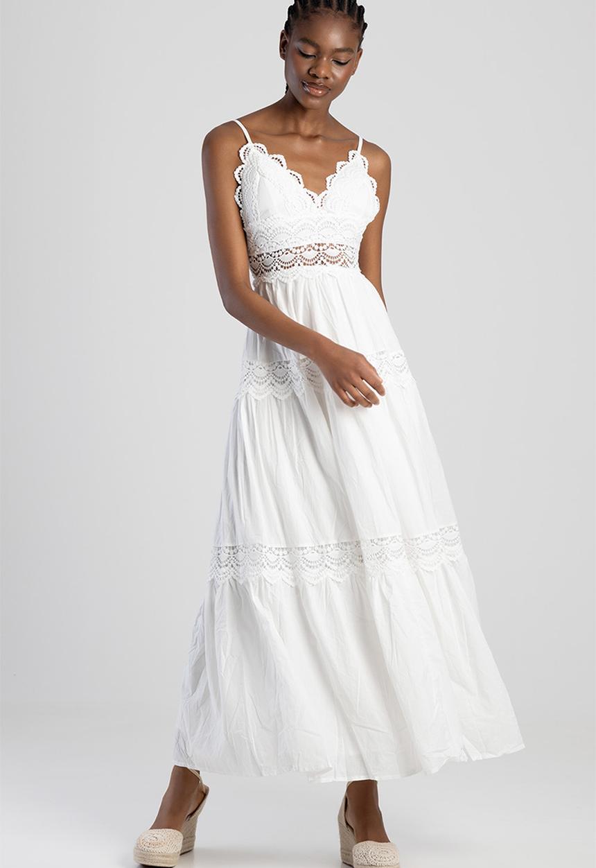 Aurelia: Tiered Lace Maxi Dress - Off White