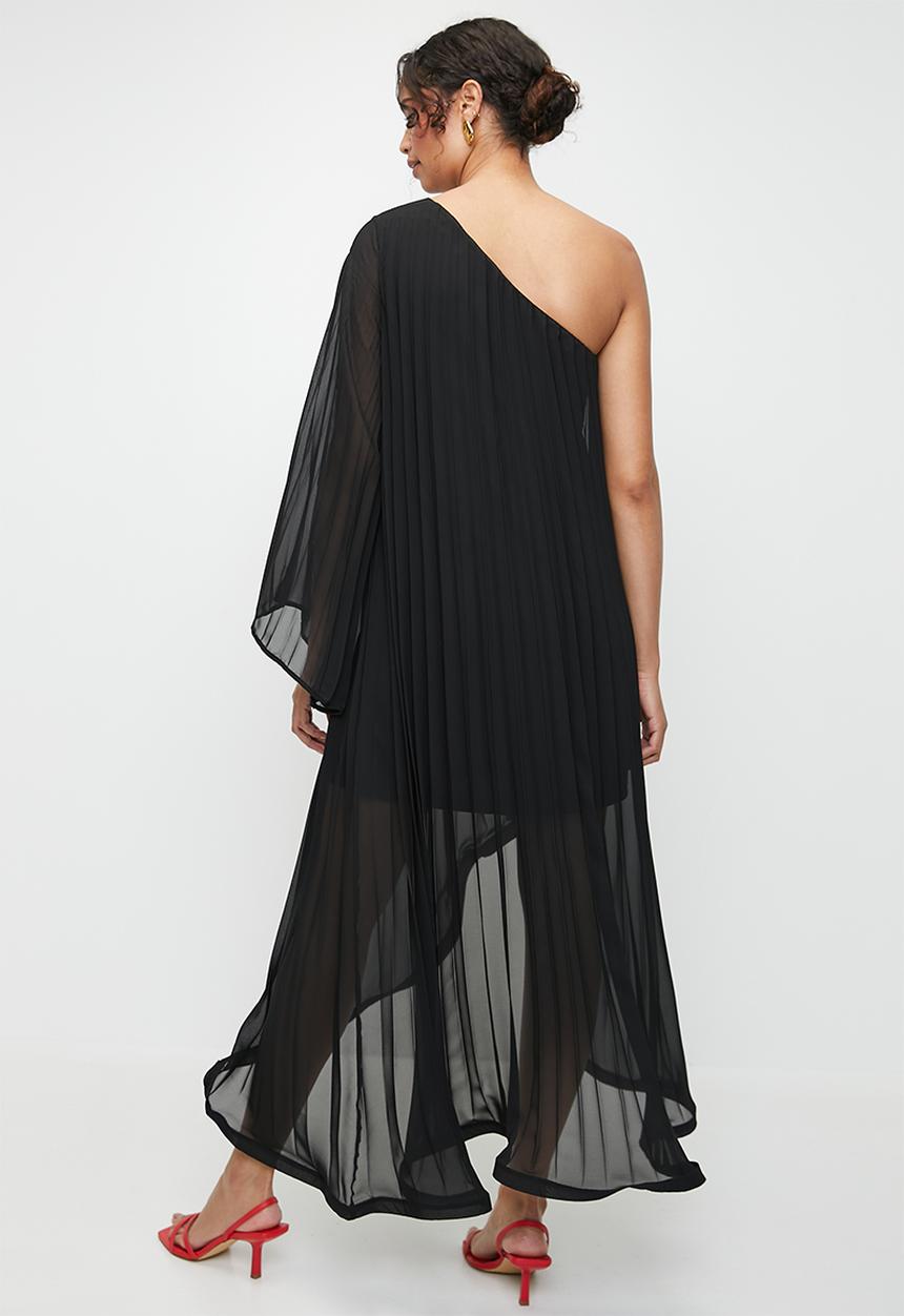 MILLA - Pleated asymmetric trapeze dress - black