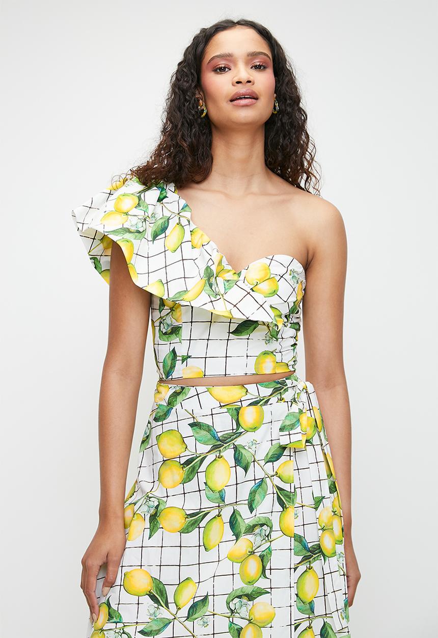 MILLA - Co-ord bubble sleeve top - lemon grid