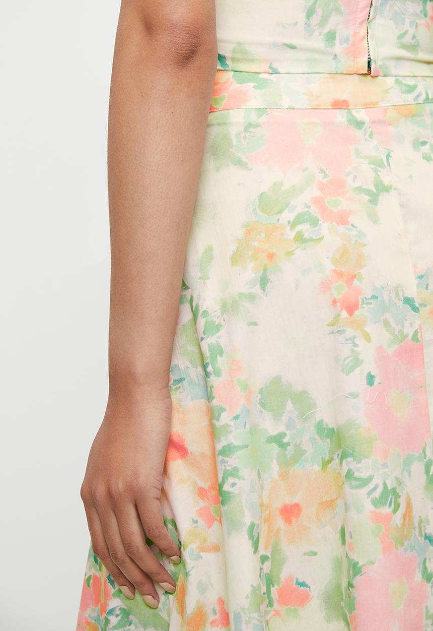 MILLA - Cotton printed wrap skirt (co-ord) - pastel soft focus floral aop